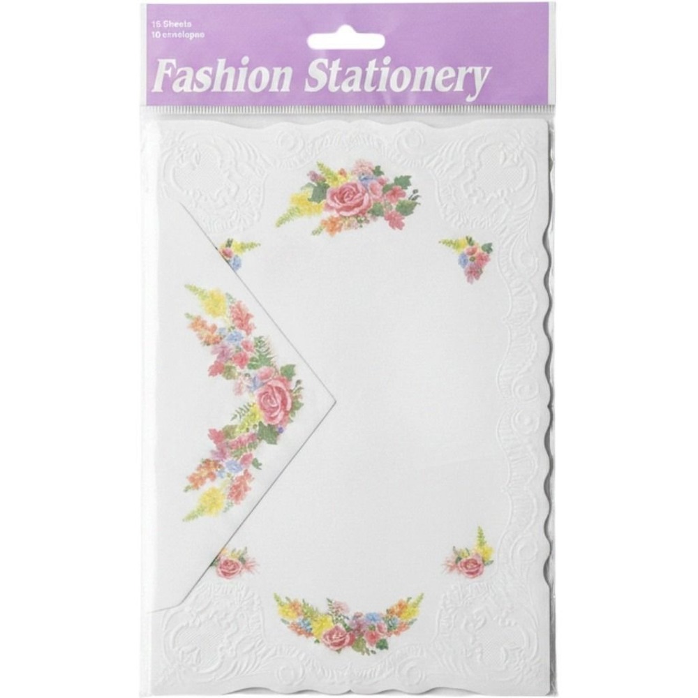 Fashion Stationery Set Floral Rose Embossed Scalloped 15 Sheets 10 Envelopes NEW